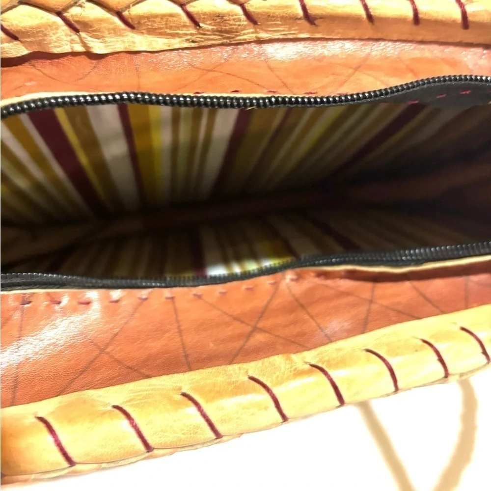 Handcrafted  handmade Africa  Tan Leather suede straw  woven Shoulder Bag